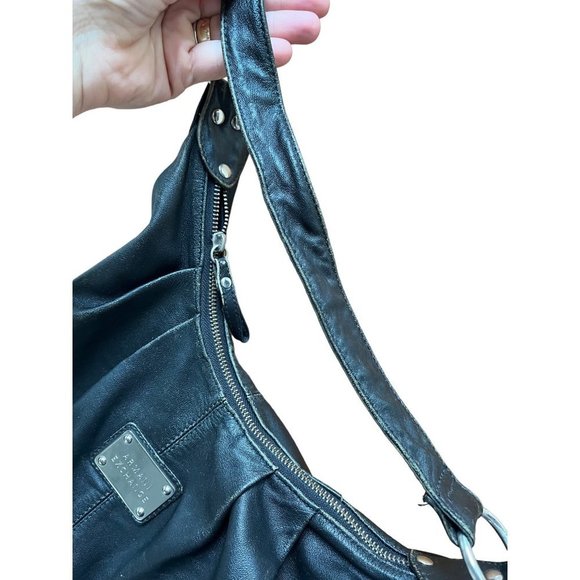 Armani Exchange Pleated Napa Leather Hobo Bag Nickel Logo Plate Hardware Slouch - Picture 16 of 16